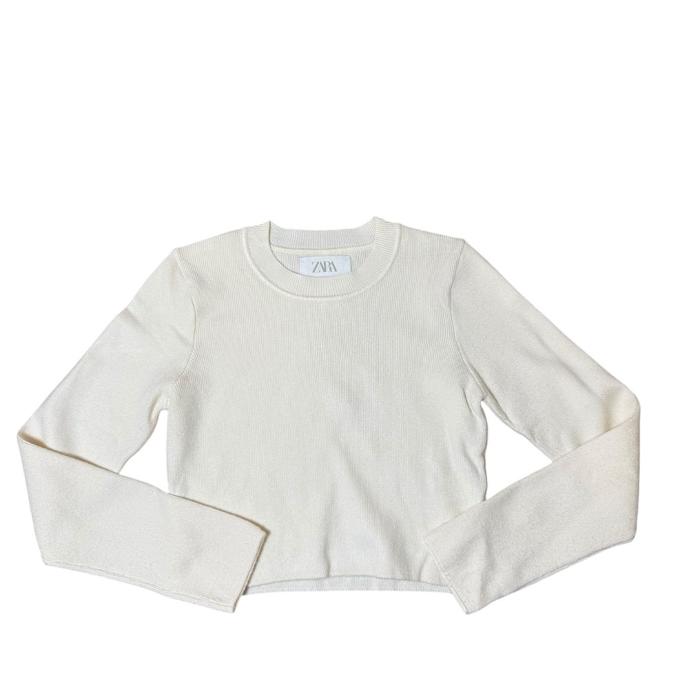 Zara| Kids Soft Ivory Knit Long Sleeve Cropped Top- Size 11-12 years